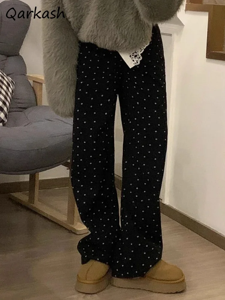 

Black Polka-dot Jeans for Women Autumn Design High Waist Plus Size Loose Straight Fashion Slender Temperament Wide-leg Trousers