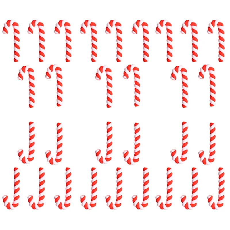 Red And White Crutches Home Christmas Decoration Soft Pottery Christmas Accessories DIY Phone Beauty Materials