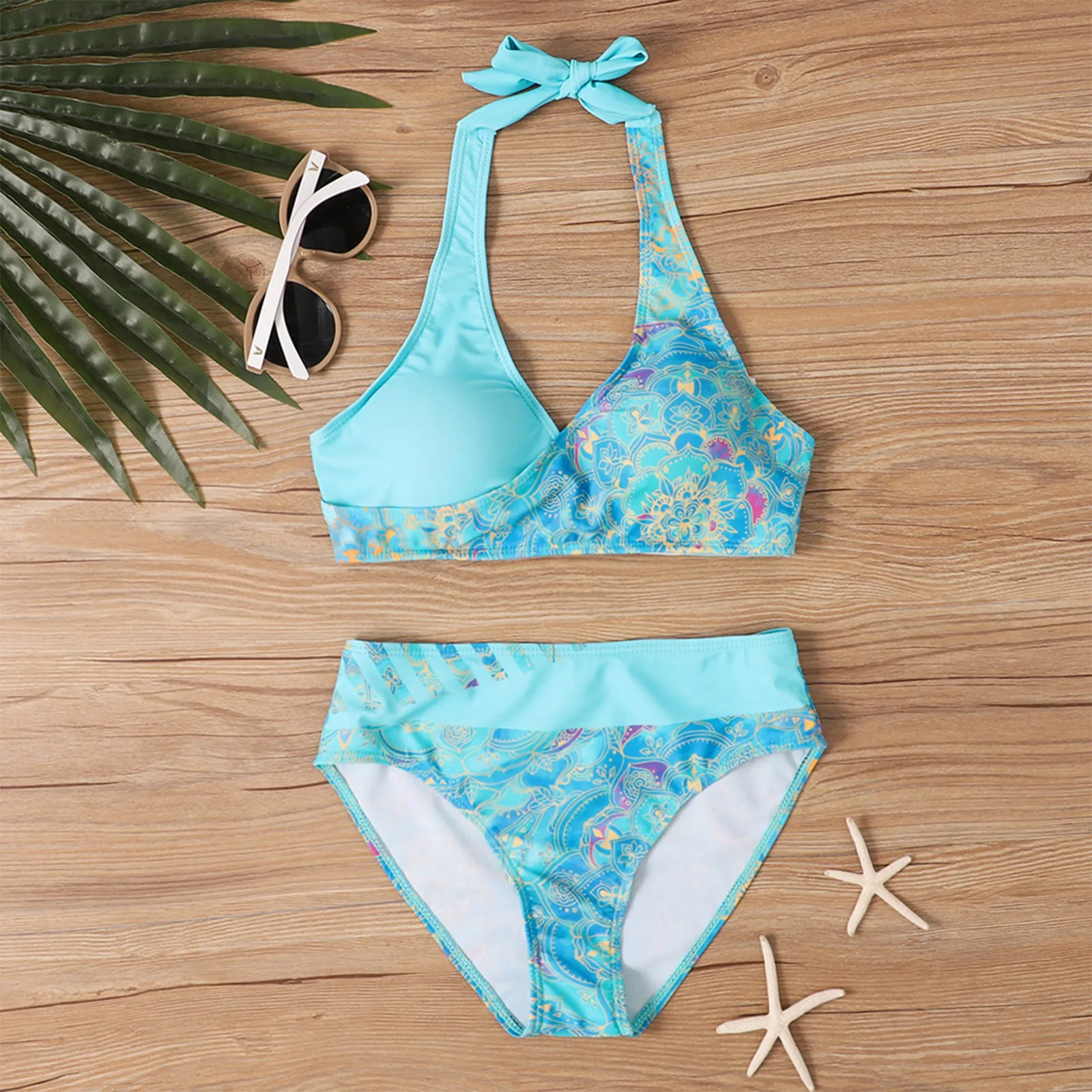 Bkini Sport Style Split Printing Women's Beachwear Two-Pieces High Waist 2025 Women Swimsuit Beach Wear trajes de baño mujer