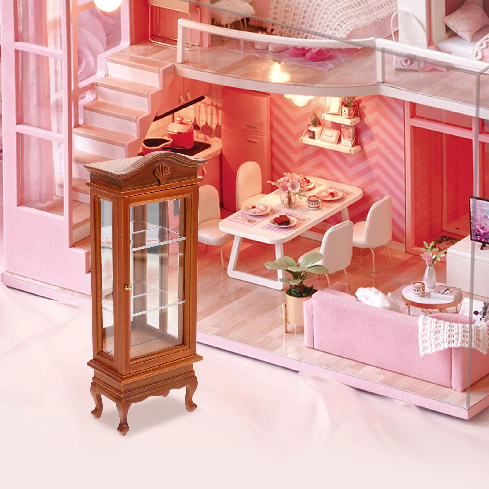 

1:12 Scale Solid Wood Dollhouse Cabinet Miniature Arched Top Design for Dollhouse Kitchen Living Room Decor Mini Furniture