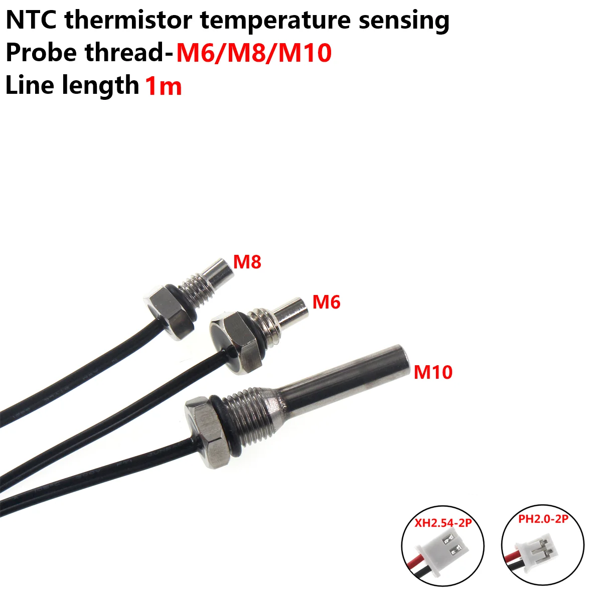 2/1PCS NTC thermistor temperature-sensing 1-meter wire long probe thread M6, M8, M10, 10K, 50K, 100K temperature sensor