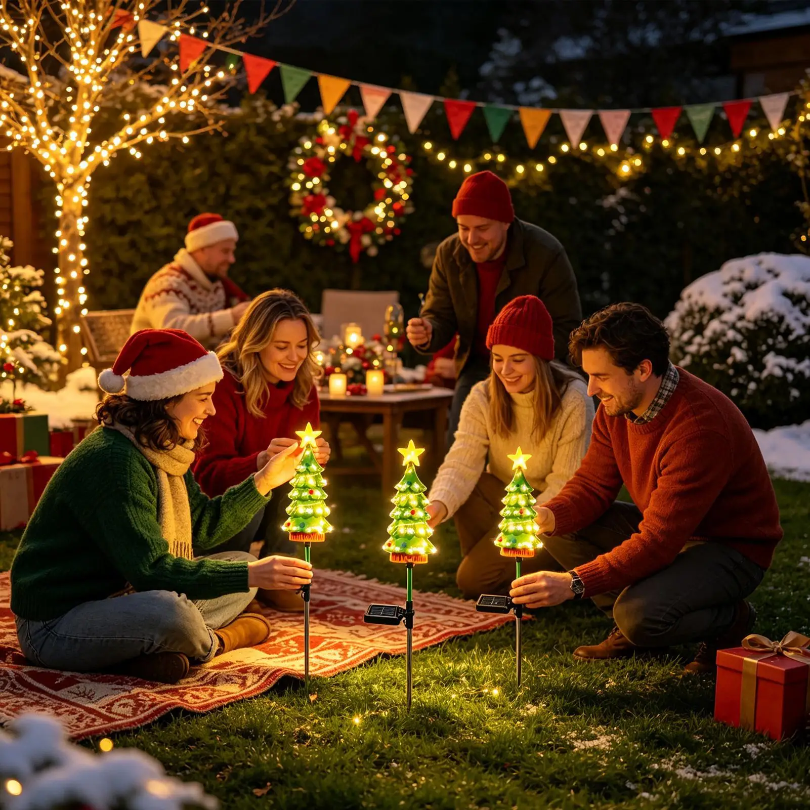 Outdoor Christmas Tree Solar Powered Waterproof LED Stake Signs Outdoor Christmas Decorations For Holiday Season Garden Lawn