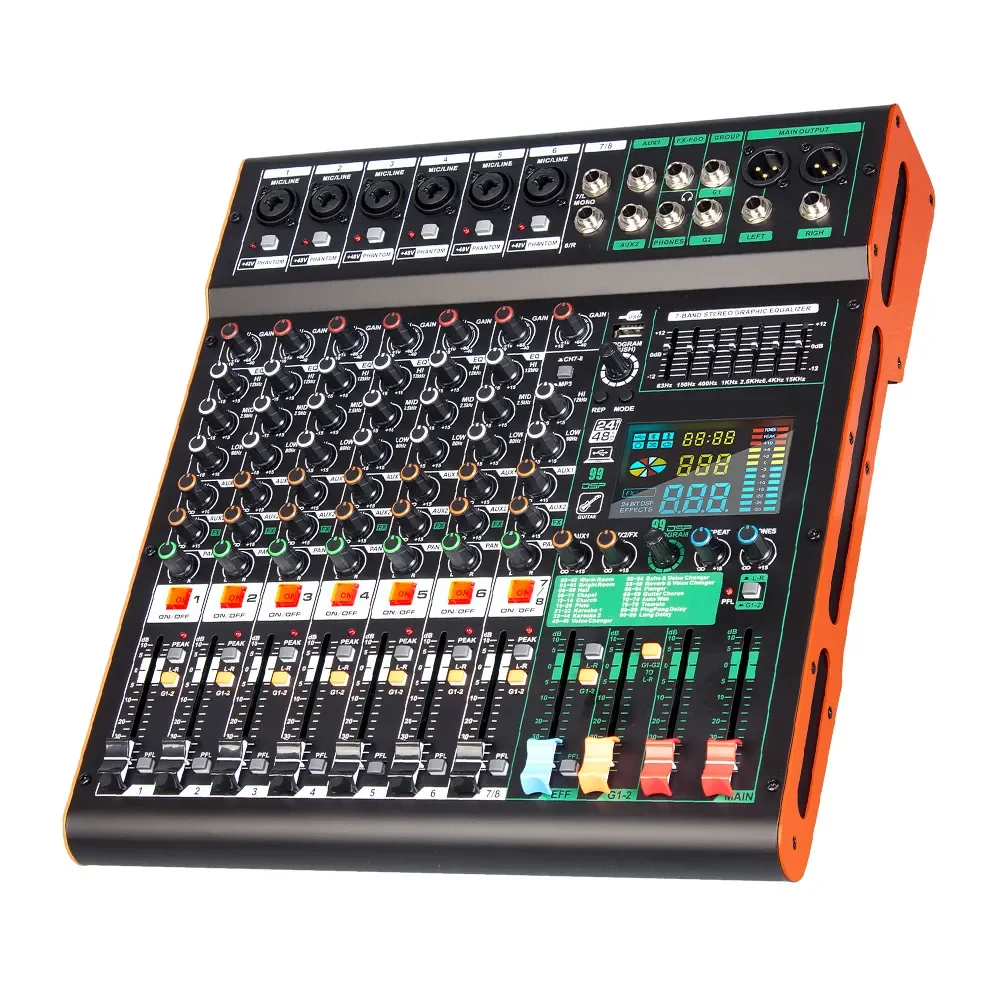 Professional 8 Channel Audio Console Built-in 99 Kinds Effector Stage Controller DJ Audio Mixer
