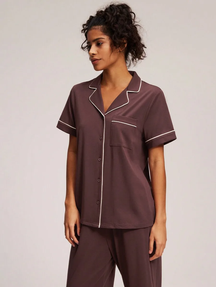 

Womens Soft Cotton Modal Pajama Set Short Sleeve Sleep Top With Pocket