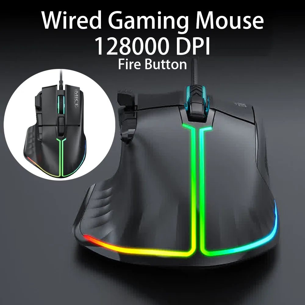 RGB Gaming Mouse Ergonomic Wired Computer Mouse Gamer 8 Buttons Programmable Mice with 128000 DPI RGB Backlit for PC Ga