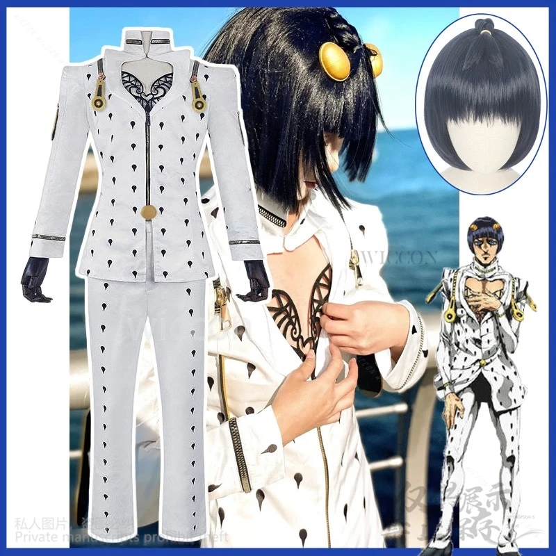 Bruno Bucciarati Anime Jojoo Bizarre Adventure Cosplay Costume Golden Wind White Black Suits Uniform Wigs Man Woman Customized