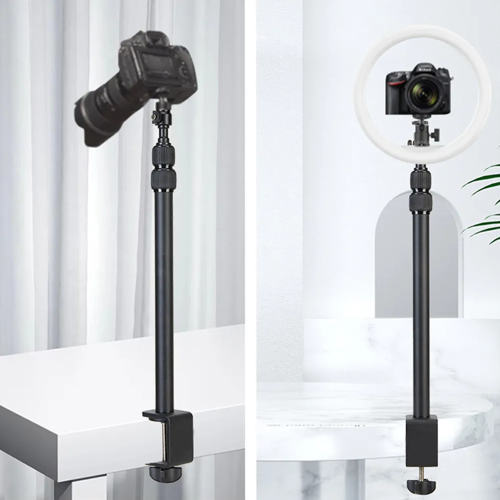 

Настольное крепление для камеры, регулируемое, из алюминиевого сплава, с шаровой головкой, вращение на 360 градусов, телескопическая штанга, подставка для фотосъемки, кольцевая лампа