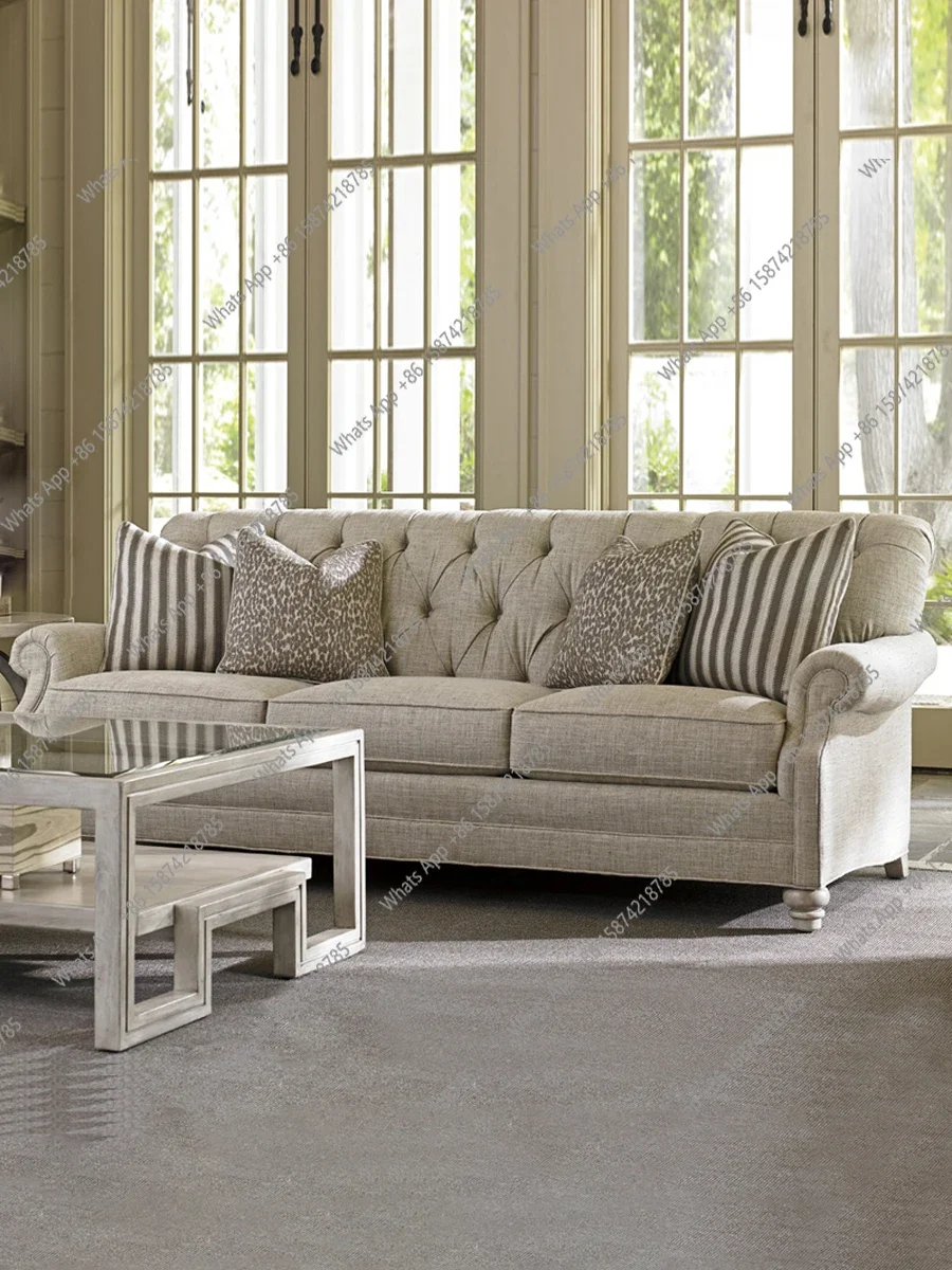 

S American Fabric Sofa, Three-seater Small Apartment, Living Room Combination Set, French Retro Simple Upholstery Furniture Cust