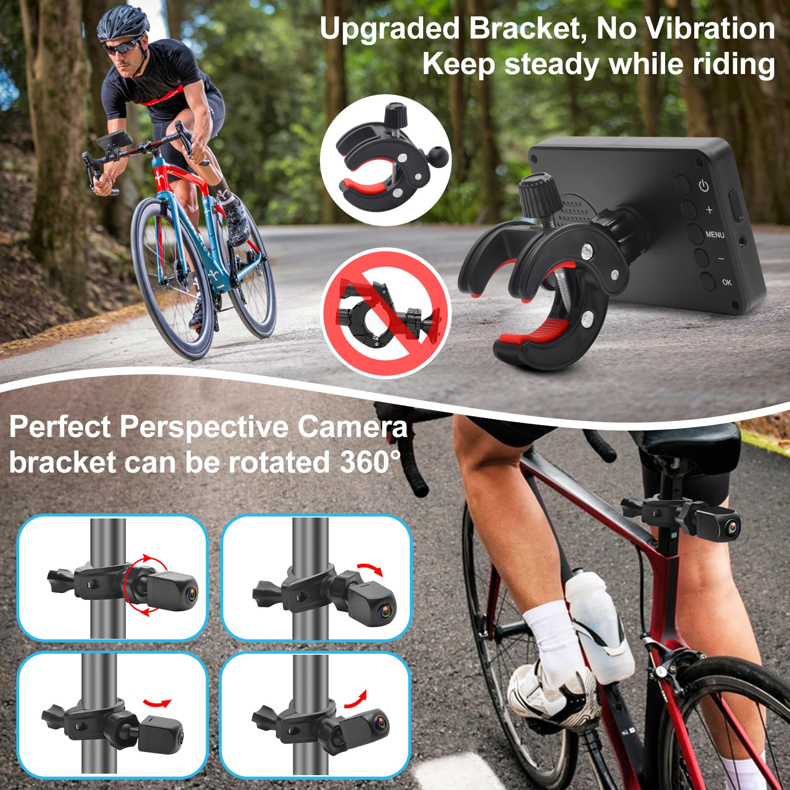 4.3‑Inch Bicycle Rear‑View Camera  System HD Safety Cycling Accessory for Mountain Road Off‑Road Sports Bicycles