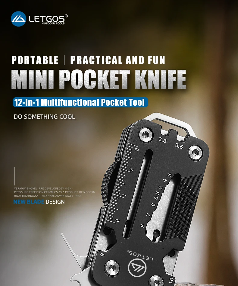 LETGOS Mini-Taschenmesser 12-in-1 Multitool, EDC Klappmesser Überlebenswerkzeug für Outdoor-Camping und Wandern, Cooles Geschenk für Männer und Väter – Detail 1