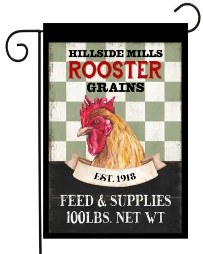 Rooster Grains Feed Sack ~ Garden Flag Top Quality  Double Sided