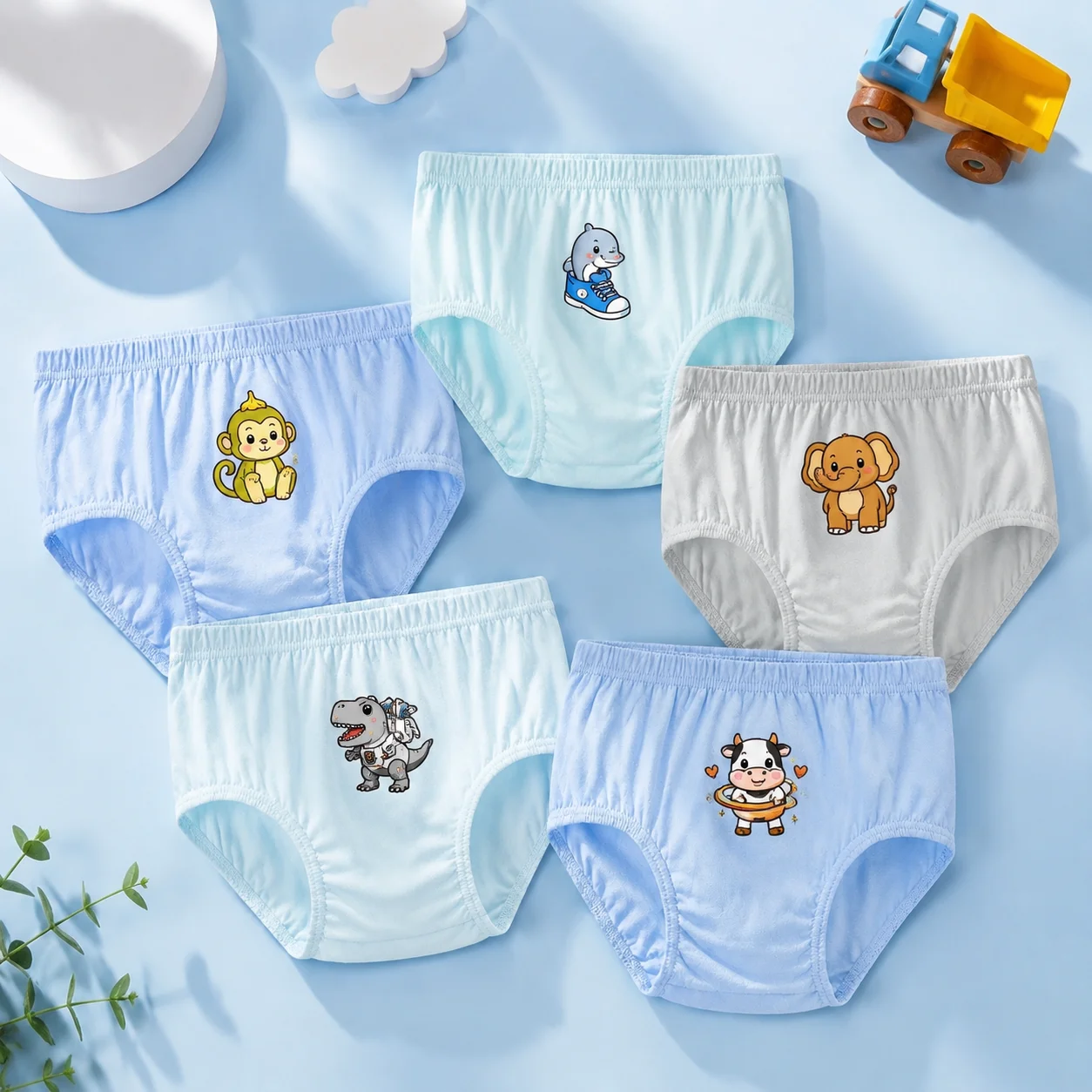 Kids Cotton Triangle Underwear Dinosaur Pattern - Boys Breathable Soft Briefs Set of 5 High-Quality Comfortable Children's Un