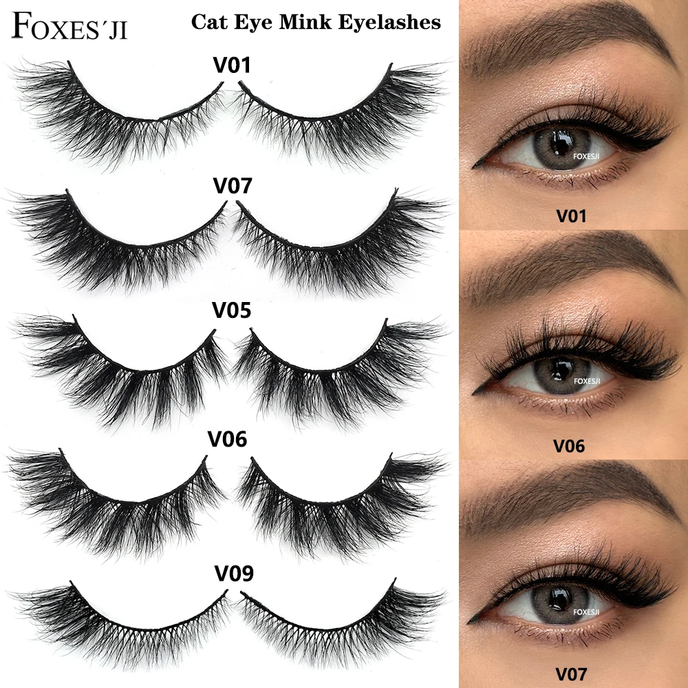 FOXESJI Cat Eye Mink Lashes Eyelashes Extensions Fluffy Reusable Cross Wispy Eye Lashes Extension Natural Soft False Eyelashes