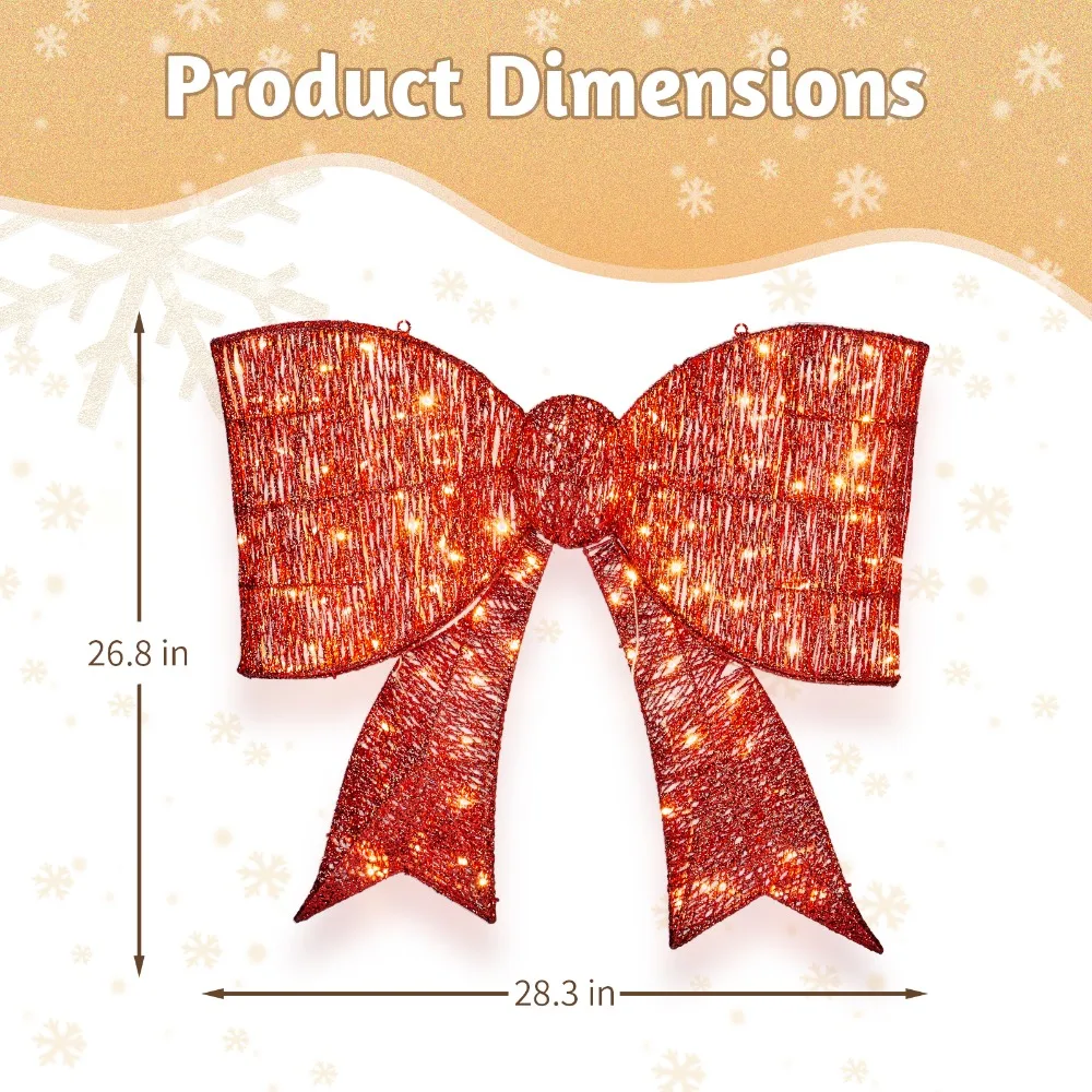 ديكور عطلة عيد الميلاد بعقدة عملاقة مضاءة مسبقًا مقاس 28 بوصة مع ضوء للفناء