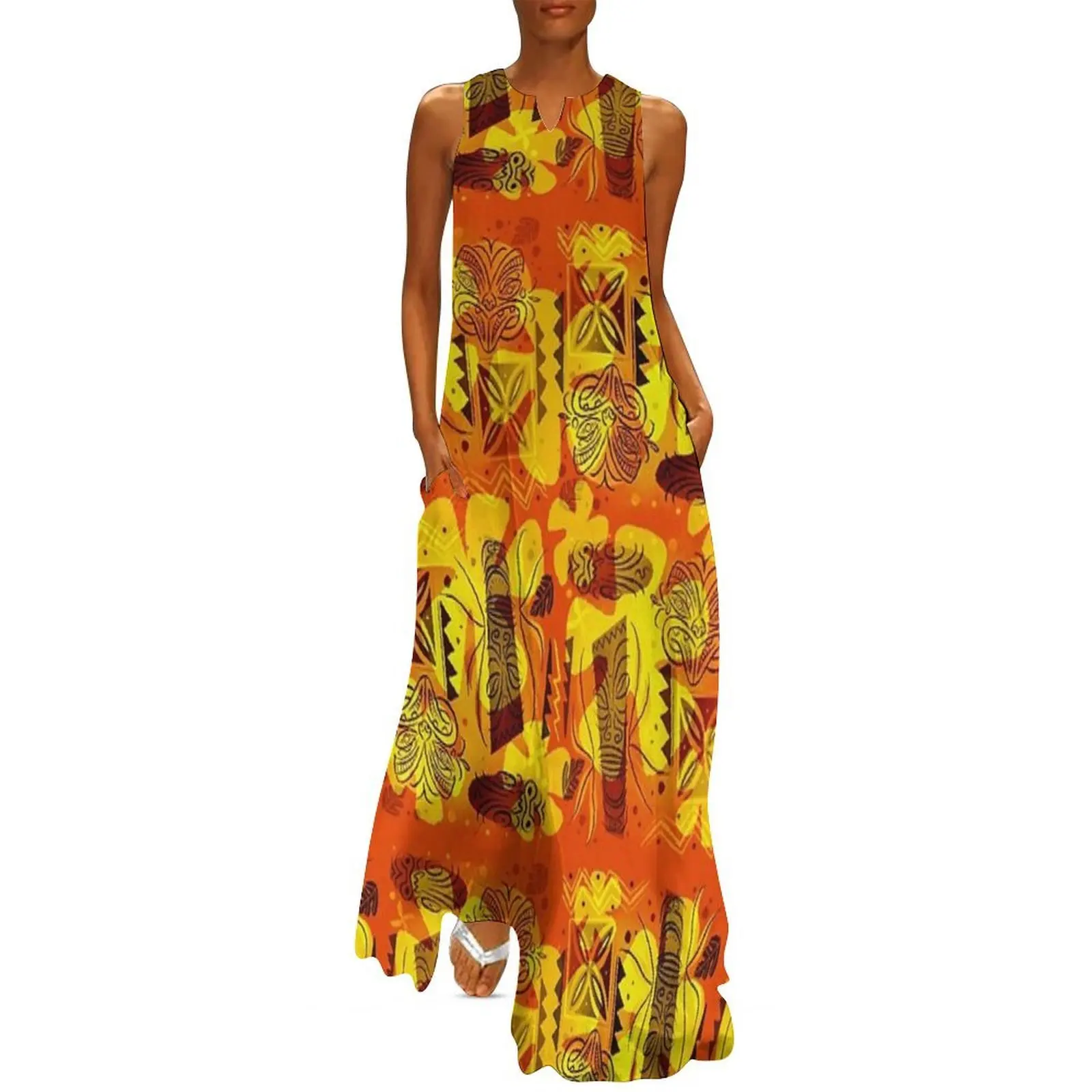 

Tiki Orange Long Dress evening dress ladies elegant women's sets women's dresses luxury