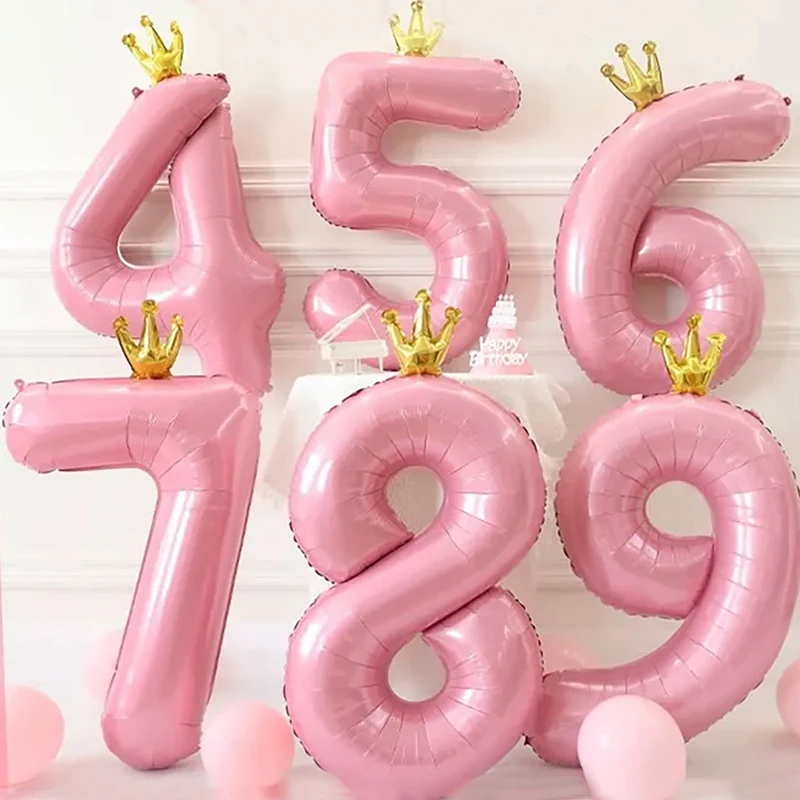 42 Inch Helium Number Foil Balloons With Crown Large 0-9 Happy Birthday Wedding Party Baby Shower Decoration Supplies Kids Gifts