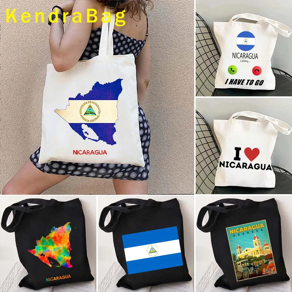 

Love Heart Arms of Nicaragua Country Map Flag Managua Granada City Girl Women's Shopper Canvas Totes Bag Cotton Shopping Handbag