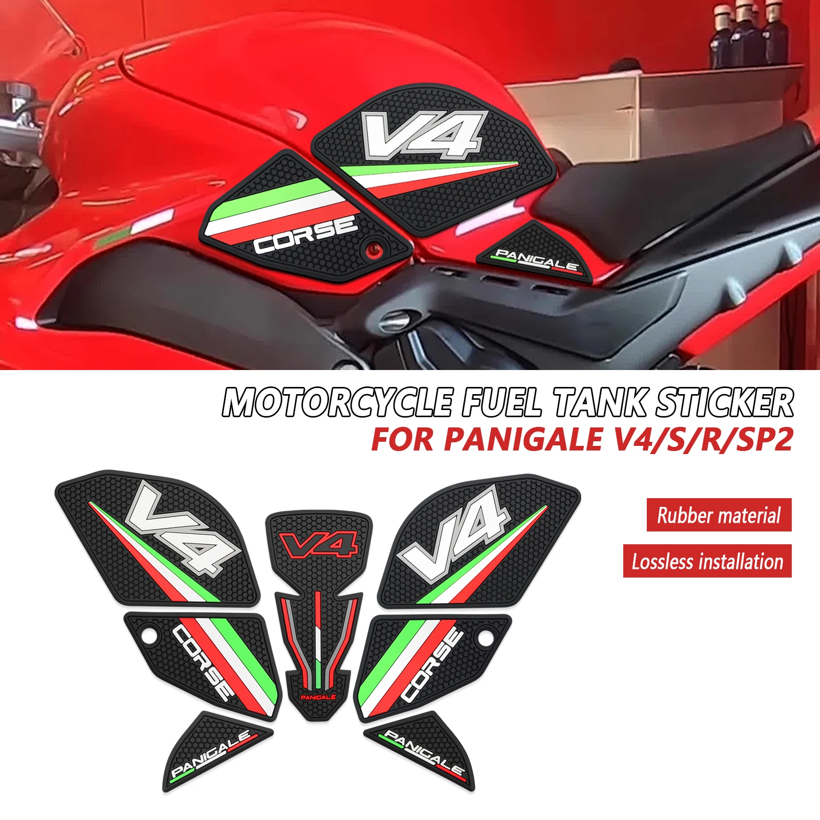 

For PANIGALE V4S V4R V4SP2 2022 -2025 Motorcycle Tank Pad Side Grips Gas Fuel Oil Knee Protector Stickers Decals Panigale V4