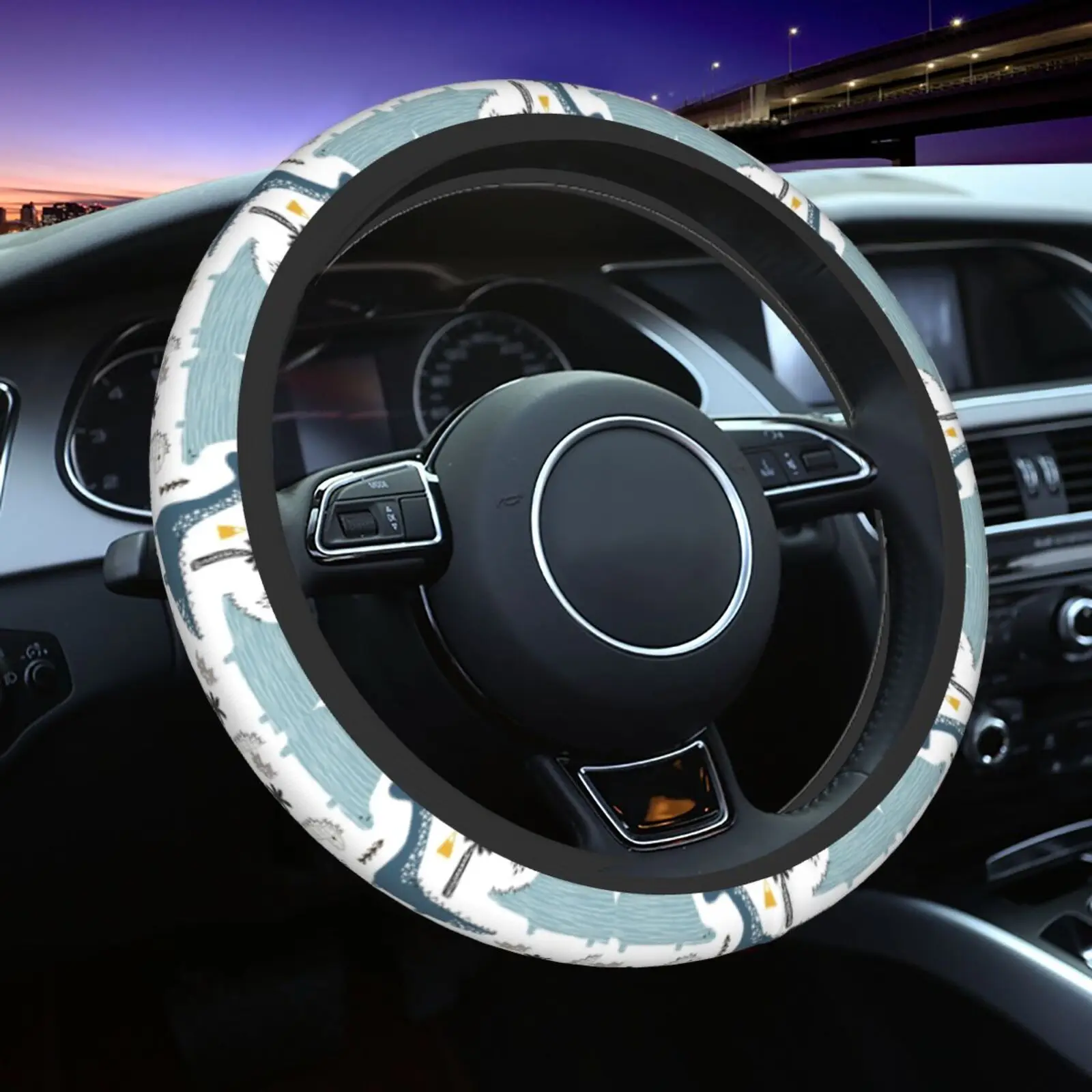 Interesting Dinosaur Adventure Car Steering Wheel Cover 38cm Soft Steering Wheel Protective Cover Auto Decoration Steering-Wheel