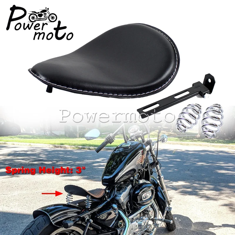 Motorcycle Solo Seat Cover Cushion W/ 3 Inch Spring Bracket Kit For Harley Sportster XL 1200 883 48 Chopper Bobber Seats Custom