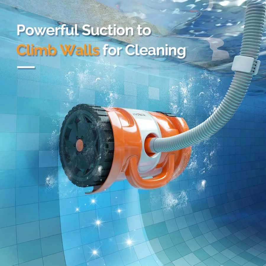 روبوت منظف حمام السباحة بالشفط الأوتوماتيكي لحمامات السباحة الداخلية، مكنسة كهربائية قوية مع فكرة خرطوم منظف حمام السباحة بدون تشابك 40 قدمًا