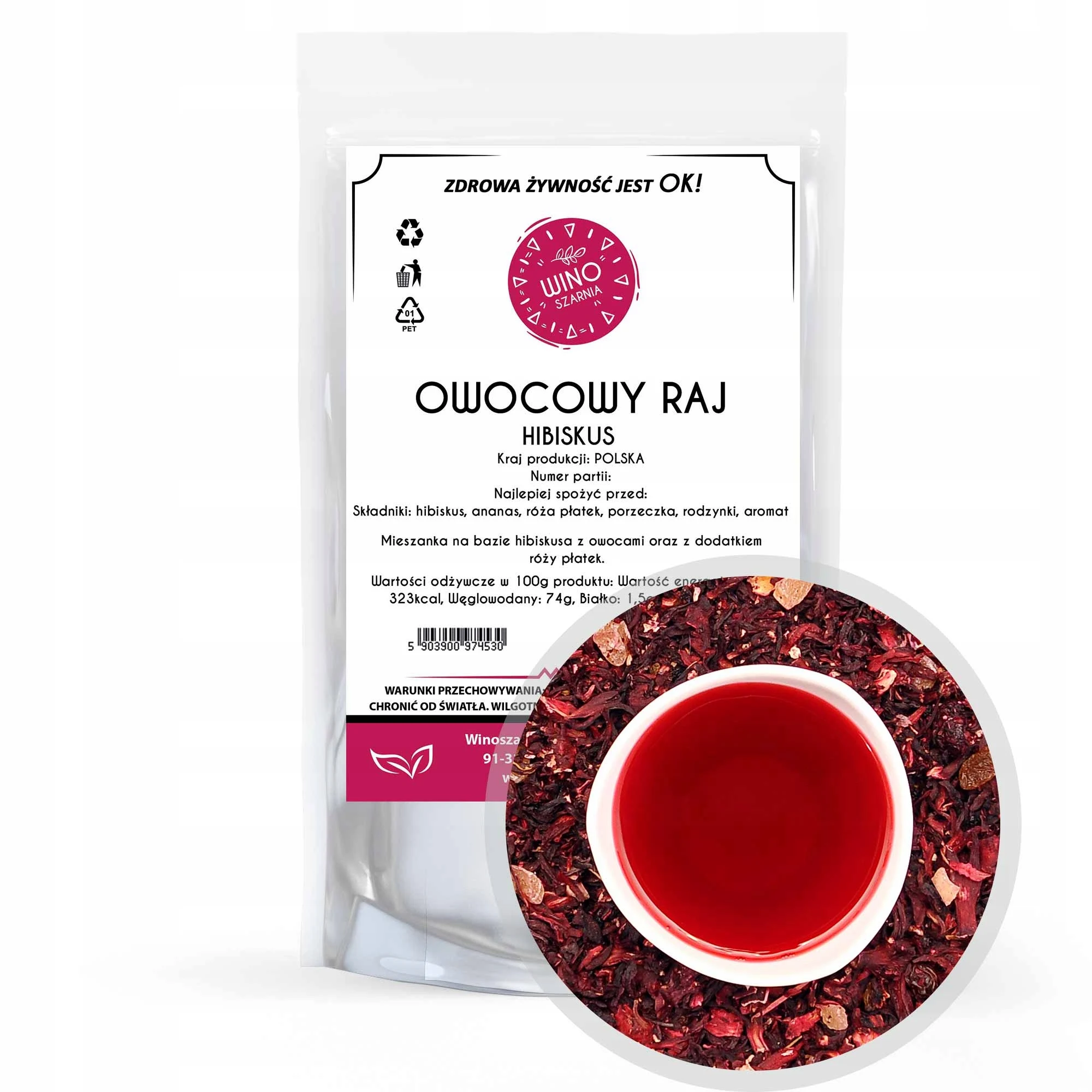 Herbata Owocowy Raj Hibiskus - 100g Kwiat Hibiskusa Mieszanka Smakowa