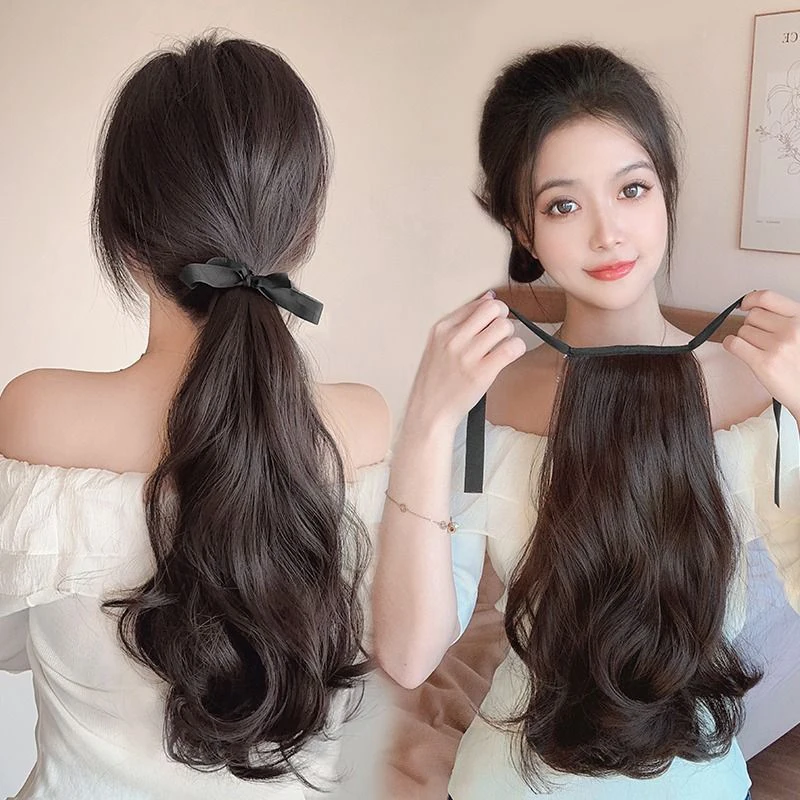 Synthetic Long Curly Hair Band With Grab Clip Ponytail Wig Curly Hair False Ponytail Fluffy Hair Can Be Braided