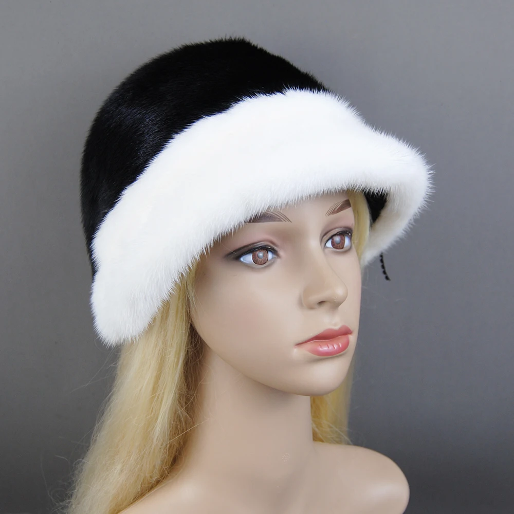 2026 Woman Winter Solid Mink Caps With Fashion Masonry Natural Mink Fur Hats New Russian Girl Soft Knitting Real Fur Bucket Hats