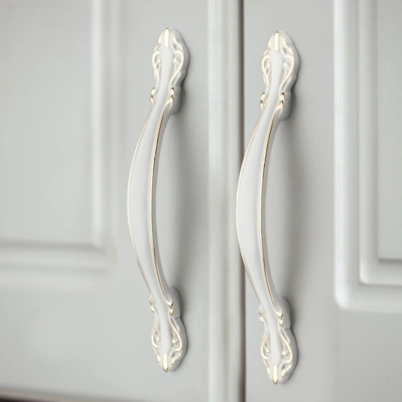 مقبض درج خزانة خزانة الملابس من سبائك الزنك الأبيض العاجي على الطراز الأوروبي البسيط الحديث - سطح أملس لأجهزة الخزانة