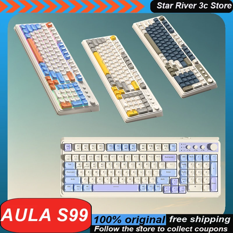 

Aula S99 Membrane Keyboard Wireless 3mode Long Term Endurance Of Lithium Batteries Multifunctional Knob Customized Game Keyboard