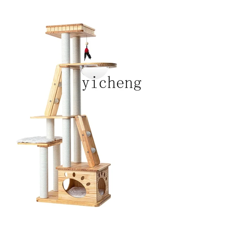 

Tqh Climbing Frame Cat Tree Integrated Solid Wood Imported Pine Cat Climber Wooden Cat Villa