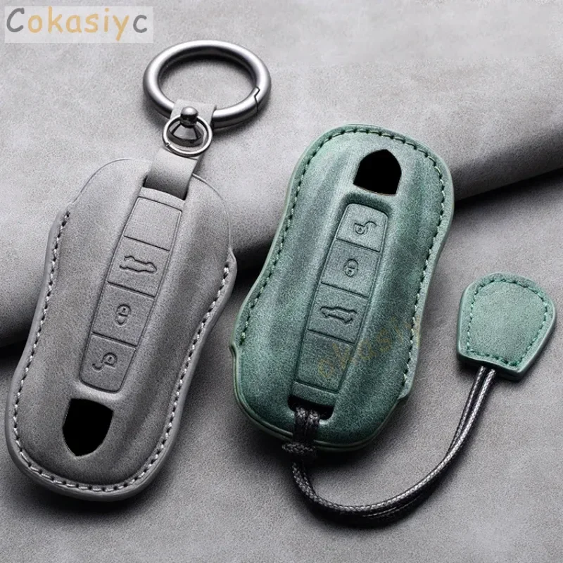 Leather Car Key Cover Case Shell For Porsche Panamera Carman Macann Bobst Cayenne 911 970 981 991 996 Keychain Key Accessories