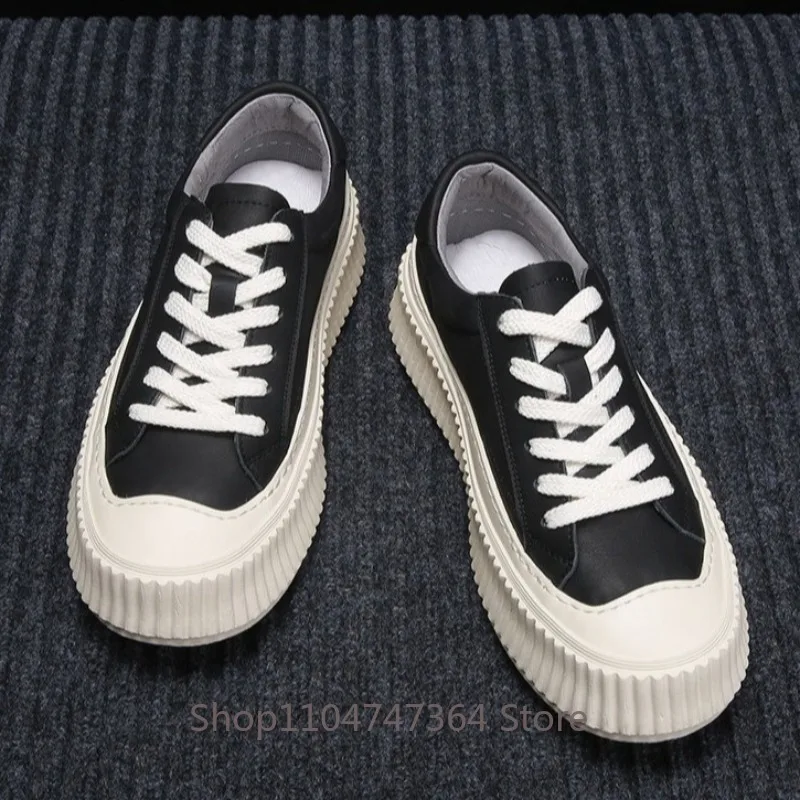 Luxury Designer Board Shoes Men's Genuine Leather Casual Trend Height Increasing Platform Sport Shoes Male Thick Sole Sneakers