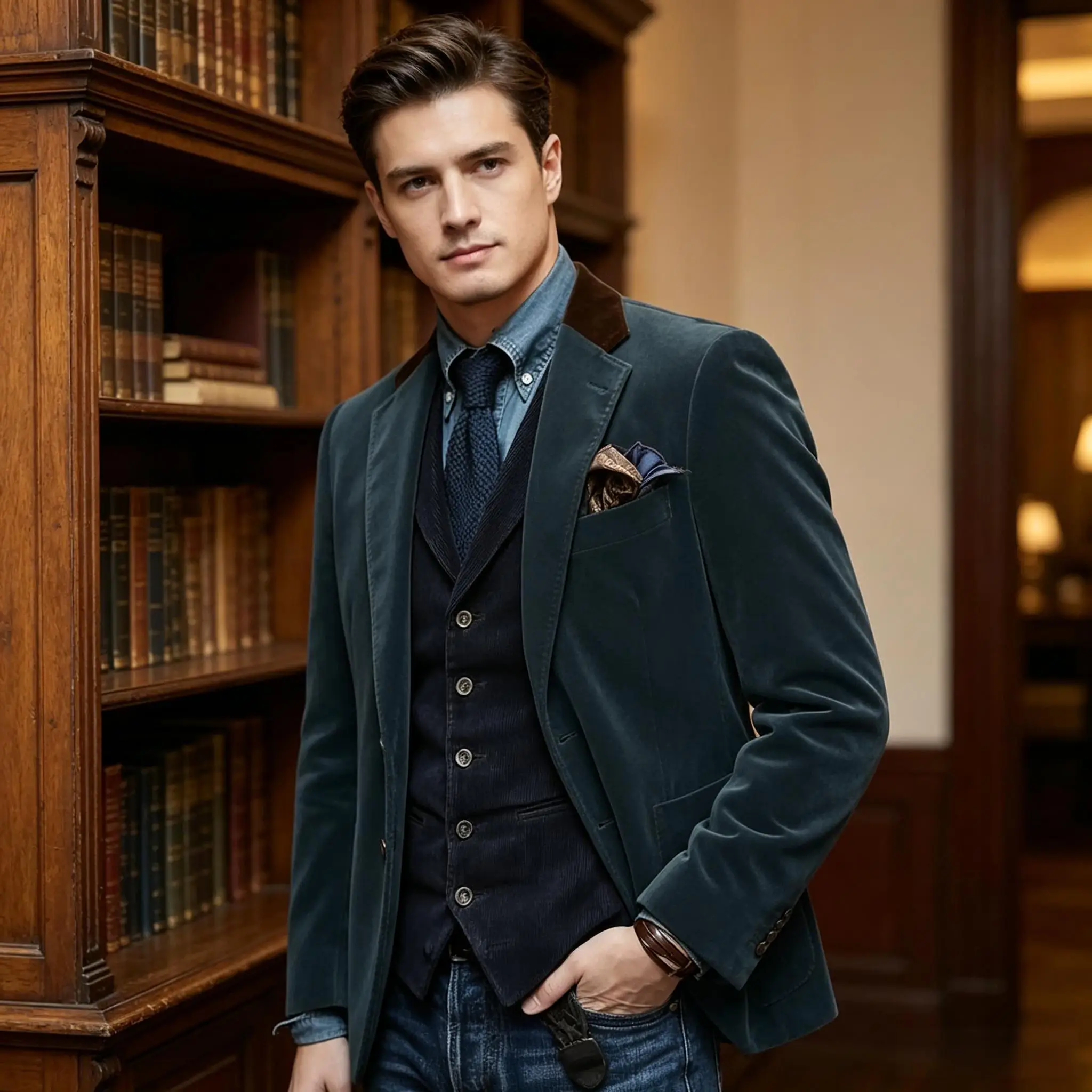 Men Velvet Blazer Contrast Brown Lapel Single Breasted Flap Pockets Smart Casual Business Streetwear Formal Outerwear
