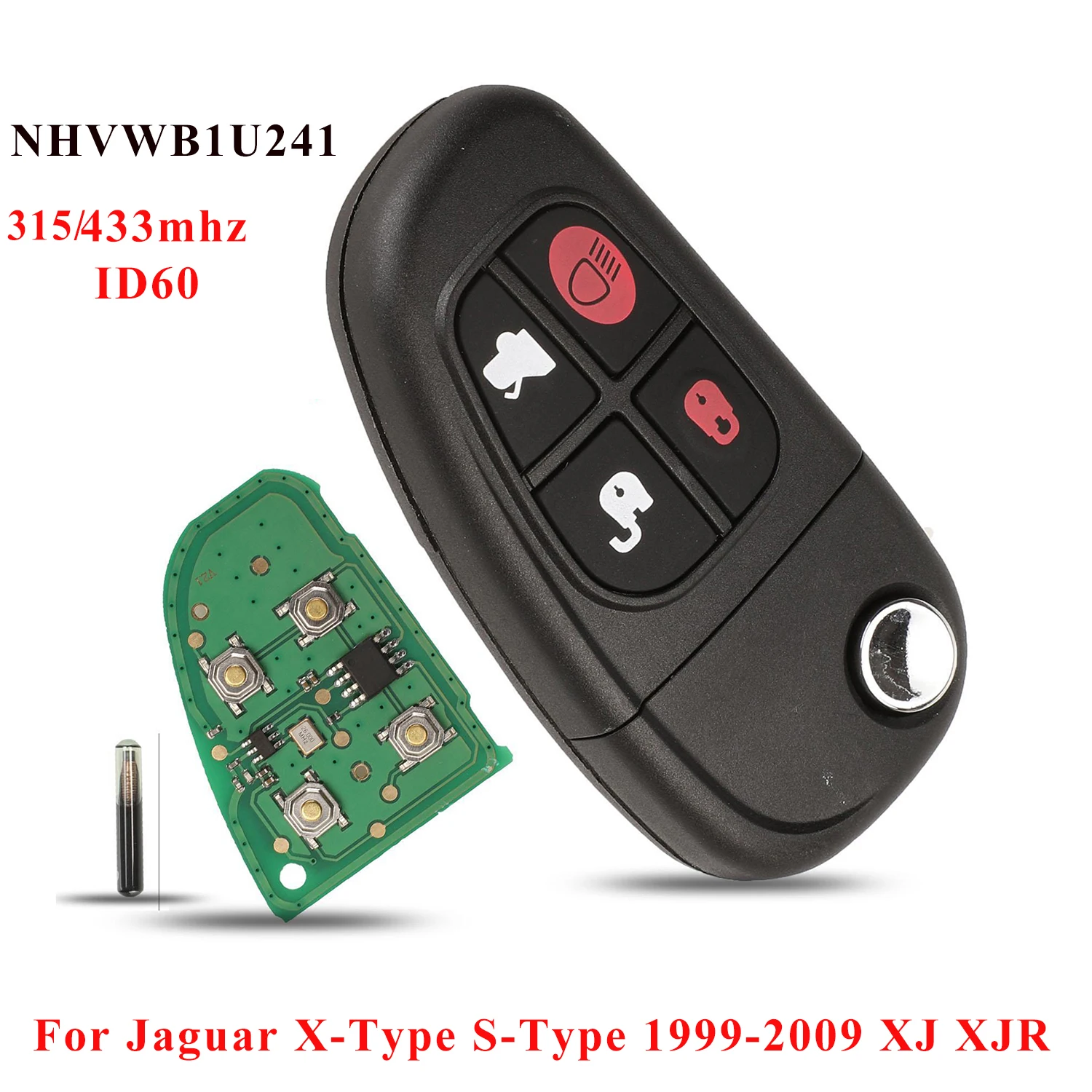 

Jingyuqin Сменный автомобильный откидной дистанционный ключ для Jaguar X-Type S-Type 1999-2009 XJ XJR 2002-2008 315/433 МГц с чипом 4D60