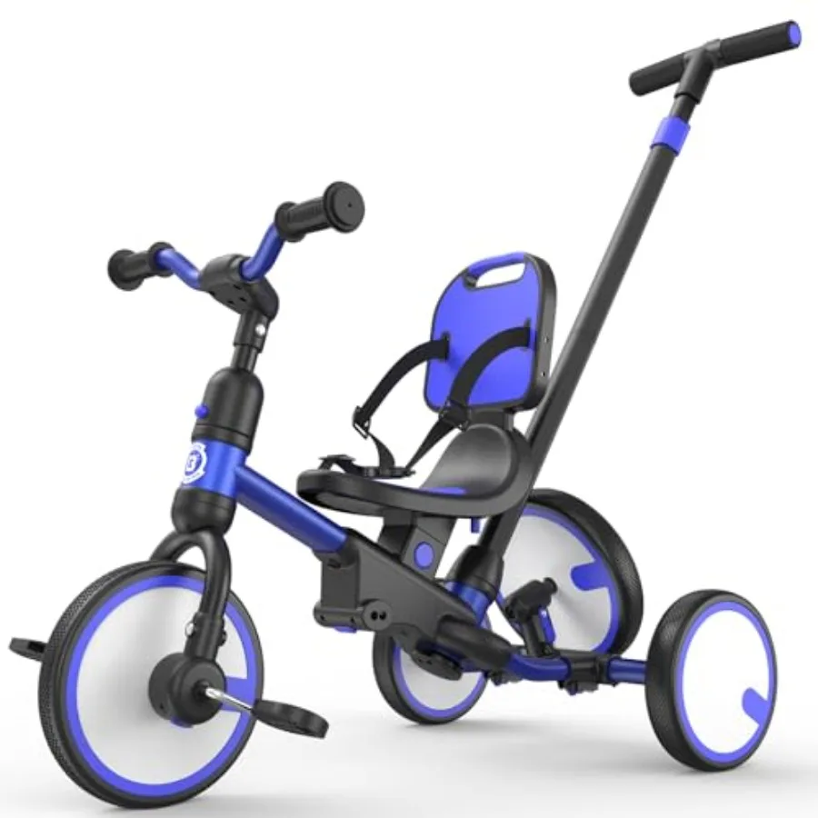 

Toddler tricycle for 1-3 years, steel frame, red, 5-in-1 grow-with-me design with push handle, adjustable parent steering, safe