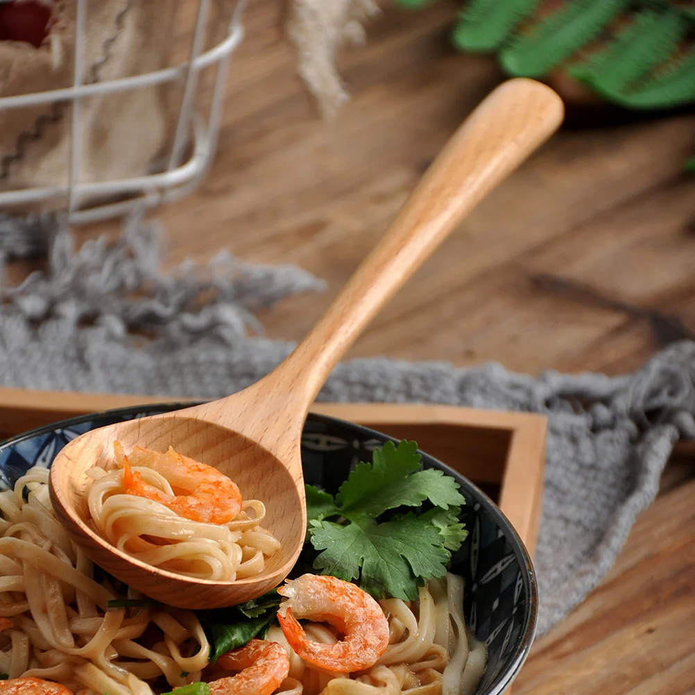 

3pcs Solid Wood Spoons Natural Beech Soup Condiments Rice Long Handle Meal Scoops Food Ladle Stirring Serving Buffet Multi