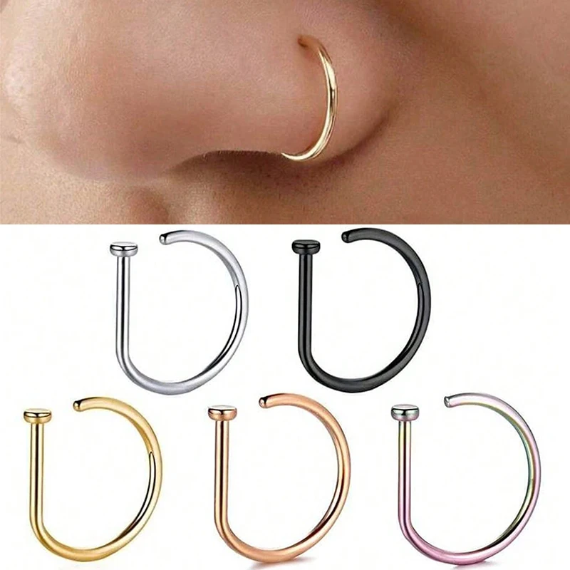 Women Men Fake Piering Nose Ring Fashion Punk Non Piercing Nose Clip Stainless Steel Fake Perforation Nasal Septum Body Jewelry