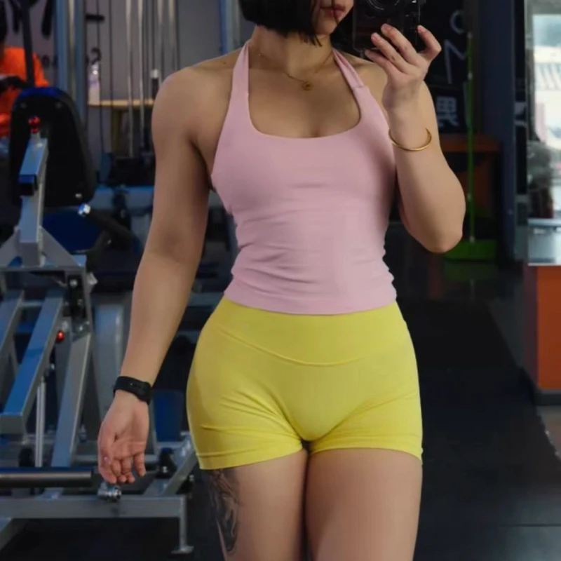 Bralette Halter con espalda abierta y cuello cuadrado para mujer: correas gruesas, corte ajustado, almohadillas extraíbles, apto para prendas de vestir exteriores