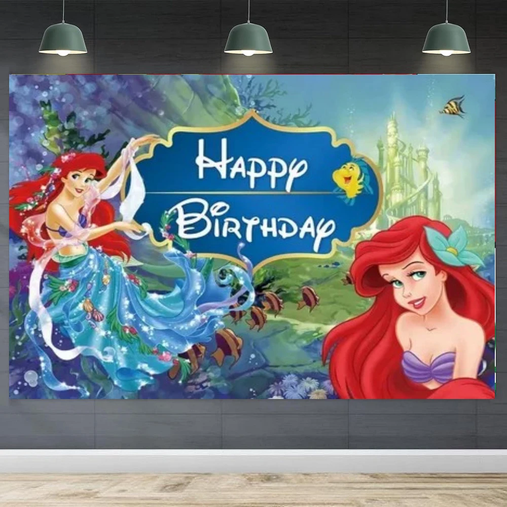 

Photography Backdrop The Little Mermaid Poster For Kids Baby Shower Birthday Party Background Girl Room Decor Can Be Customize