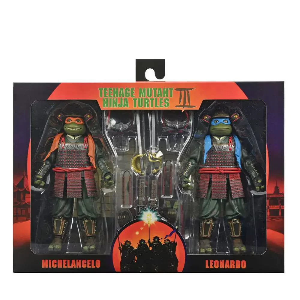 Op voorraad: NECA 54384 TMNT 3 Movie Samurai Leonardo & Michelangelo, 2-delige set, 18 cm actiefiguur, officieel gelicentieerd verzamelmodel.