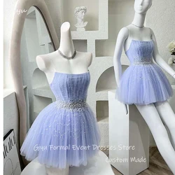 Giyu Mini Sexy Lavender Tulle Short Prom Party Dresses Pearls Strapess Cocktail Dress Summer Pink Prom Gowns Girls