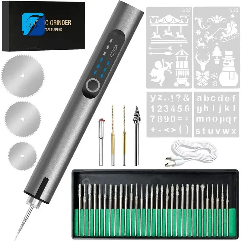 

A55F-Cordless Electric Engraving Pen With 37 Bits, Portable USB-C Rechargeable Engraver Pen With LED Light -For Wood, Metal