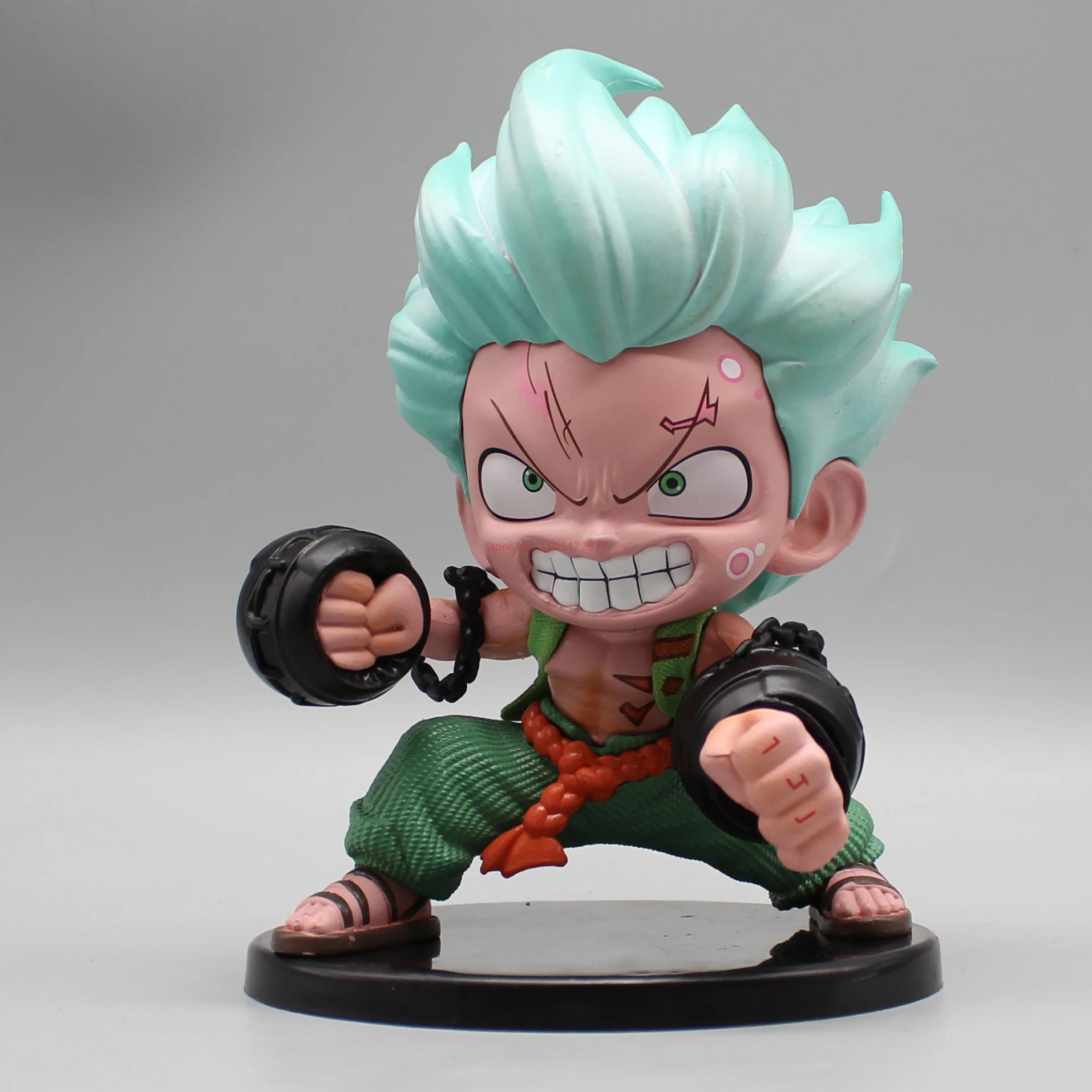 Cartoon One Piece Roronoa Zoro Q Version Fighting Prison Prison Chain Figure Model Ornaments bambole Anime intorno al giocattolo per i bambini