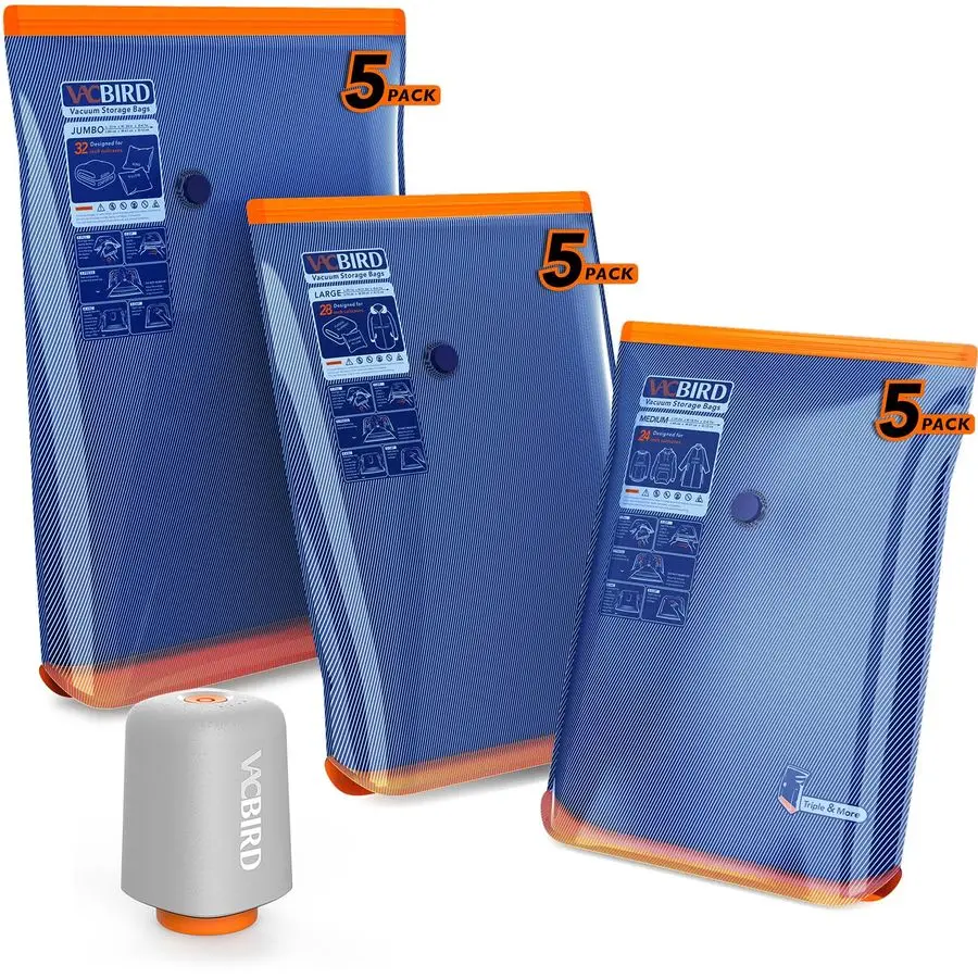 

Комплект из 15 компрессионных пакетов для хранения с беспроводным насосом, 3 размера, для экономии места при упаковке одежды и белья