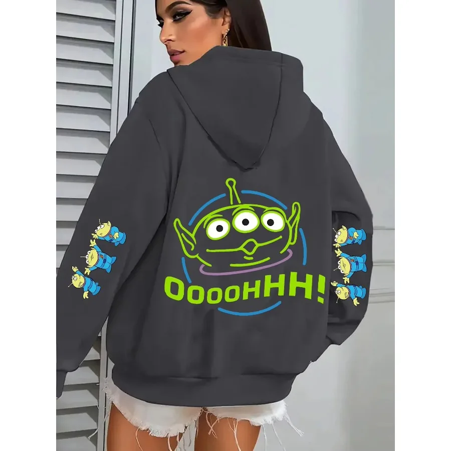 هوديي عصري مطبوع عليه شخصية ديزني توي ستوري، هوديي مريح مع تصميم كرتوني للنساء، ملابس يومية