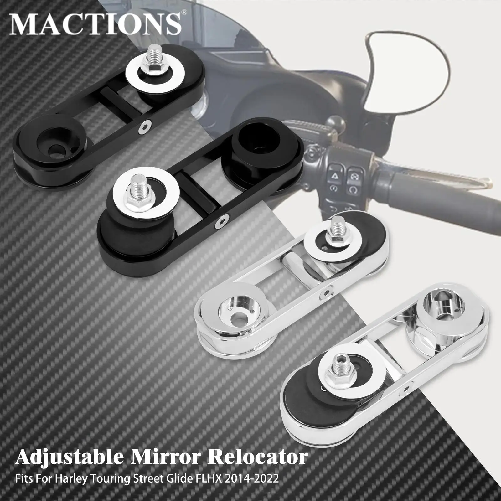 

Motorcycle Black/Chrome Adjustable Drop Mirror Relocator Mount For Harley Touring Street Glide FLHX Special CVO 2014-2021 2022