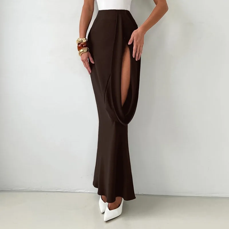 

Tsiisd Fashion Hollowed-Out Mermaid Skirt Women High Waist Office Lady Elegant Wedding Evening Party Skirt Female Maxi Skirts