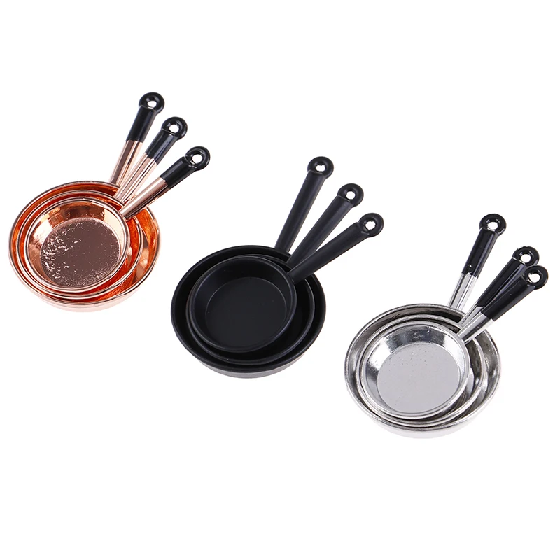 3 개/대 1:12 인형 집 미니어처 프라이팬 캐서롤 금속 조리기구 주방 모델 장식 장난감 인형 집 액세서리