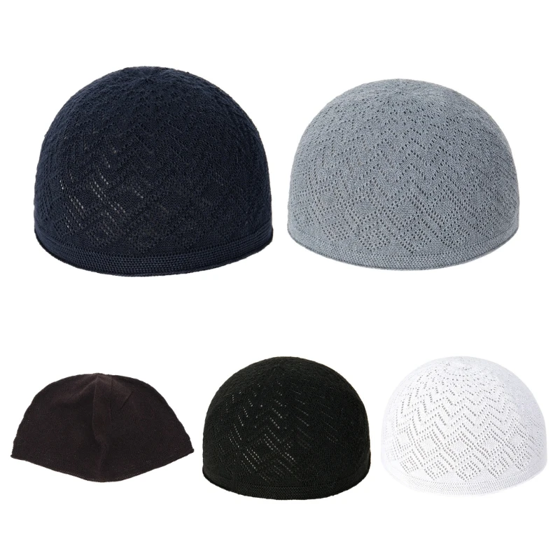 

Knit Kufi Hollow out Inner Hat for Woman Male Muslims Handmade Casual Church Hat Dropshipping